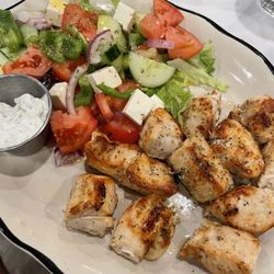 Zorba's Restaurant signature dishes Chicken Souvlaki
Chicken Gyro on a Pita
Greek Salad